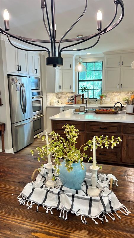 Interior, Kitchen, Pendant Lights, Stainless Steel Appliances, Wood Texture Flooring