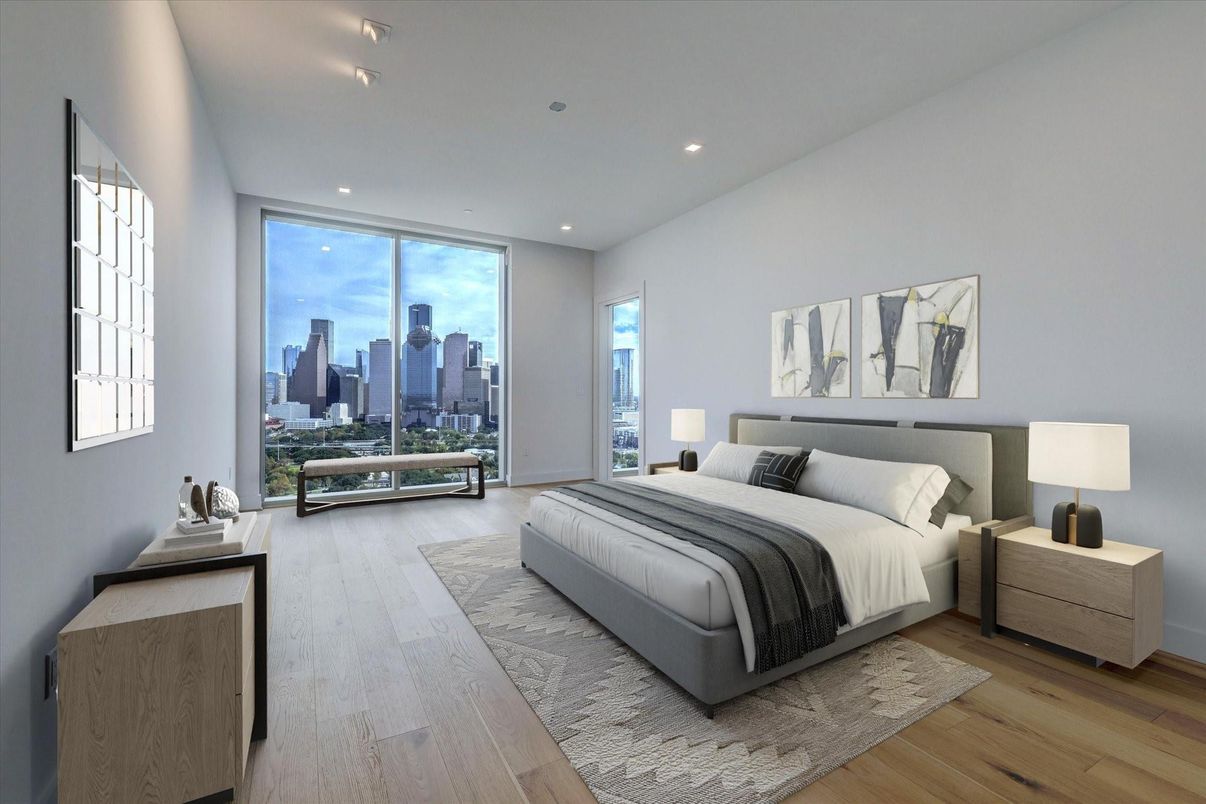 Bedroom, Interior, Recessed Lighting, Wood Texture Flooring