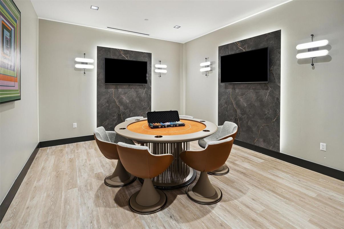 Game Room, Interior, Recessed Lighting, Wood Texture Flooring