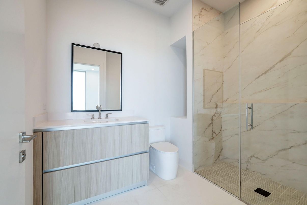 Bathroom, Glass Shower, Interior, Marble Walls