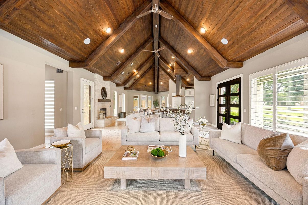 Interior, Living room, Recessed Lighting, Wooden Beams, Wooden Ceilings