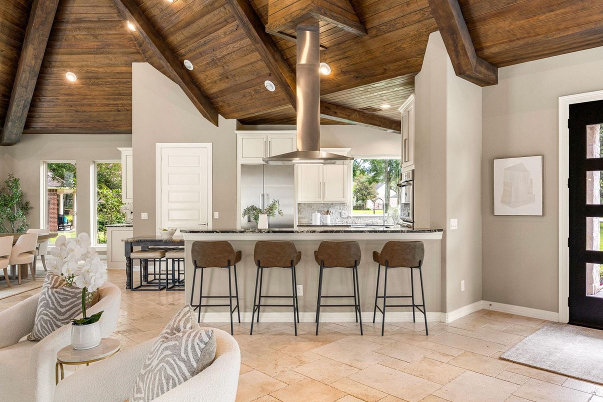 Interior, Kitchen, Recessed Lighting, Stainless Steel Appliances, Wooden Beams, Wooden Ceilings