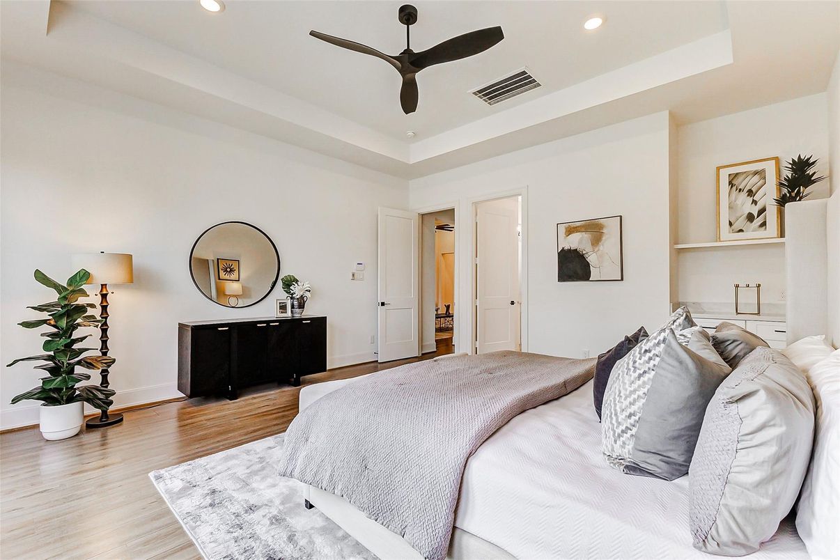 Bedroom, Interior, Recessed Lighting, Wood Texture Flooring
