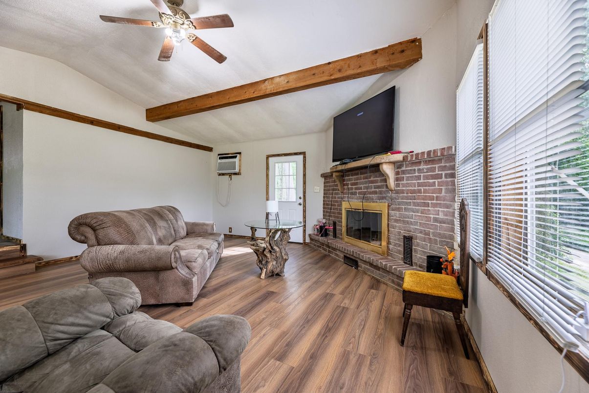 Fireplace, Interior, Living room, Wooden Beams, Wood Texture Flooring