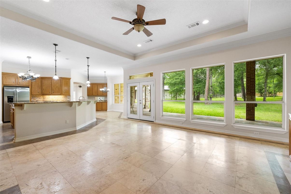 Chandelier, Interior, Kitchen, Pendant Lights, Recessed Lighting, Stainless Steel Appliances