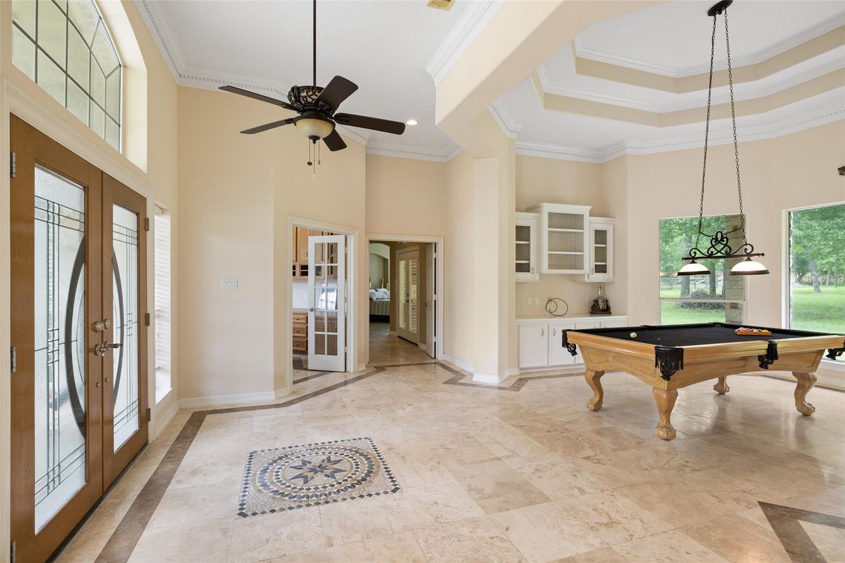 Billiard Table, Game Room, Interior, Pendant Lights, Recessed Lighting