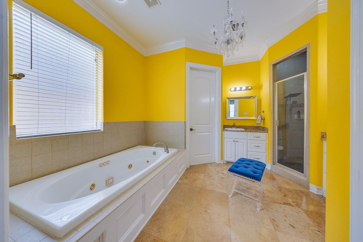 Bathroom, Chandelier, Glass Shower, Interior