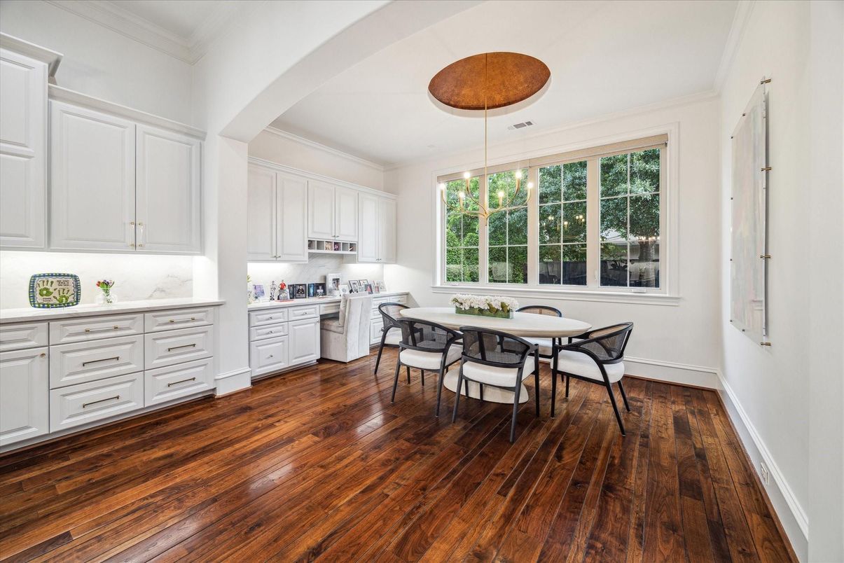 Dining room, Interior, Kitchen, Pendant Lights, Wood Texture Flooring