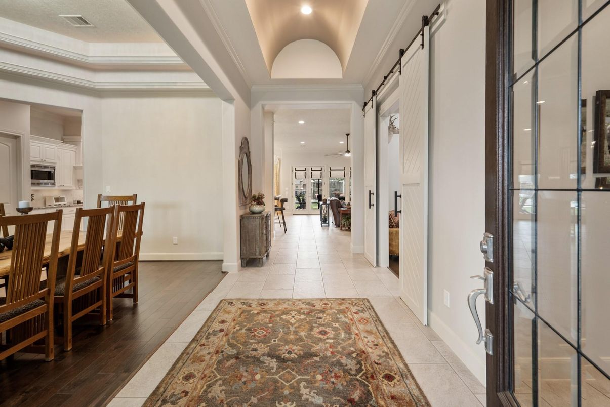 Dining room, Interior, Recessed Lighting, Wood Texture Flooring