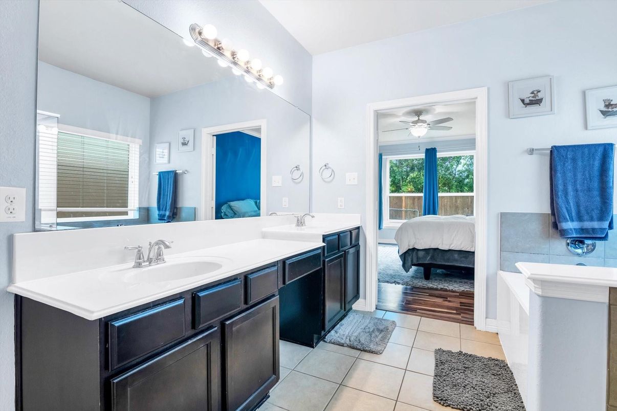 Bathroom, Bedroom, Dual Sink Vanities, Interior, Wood Texture Flooring