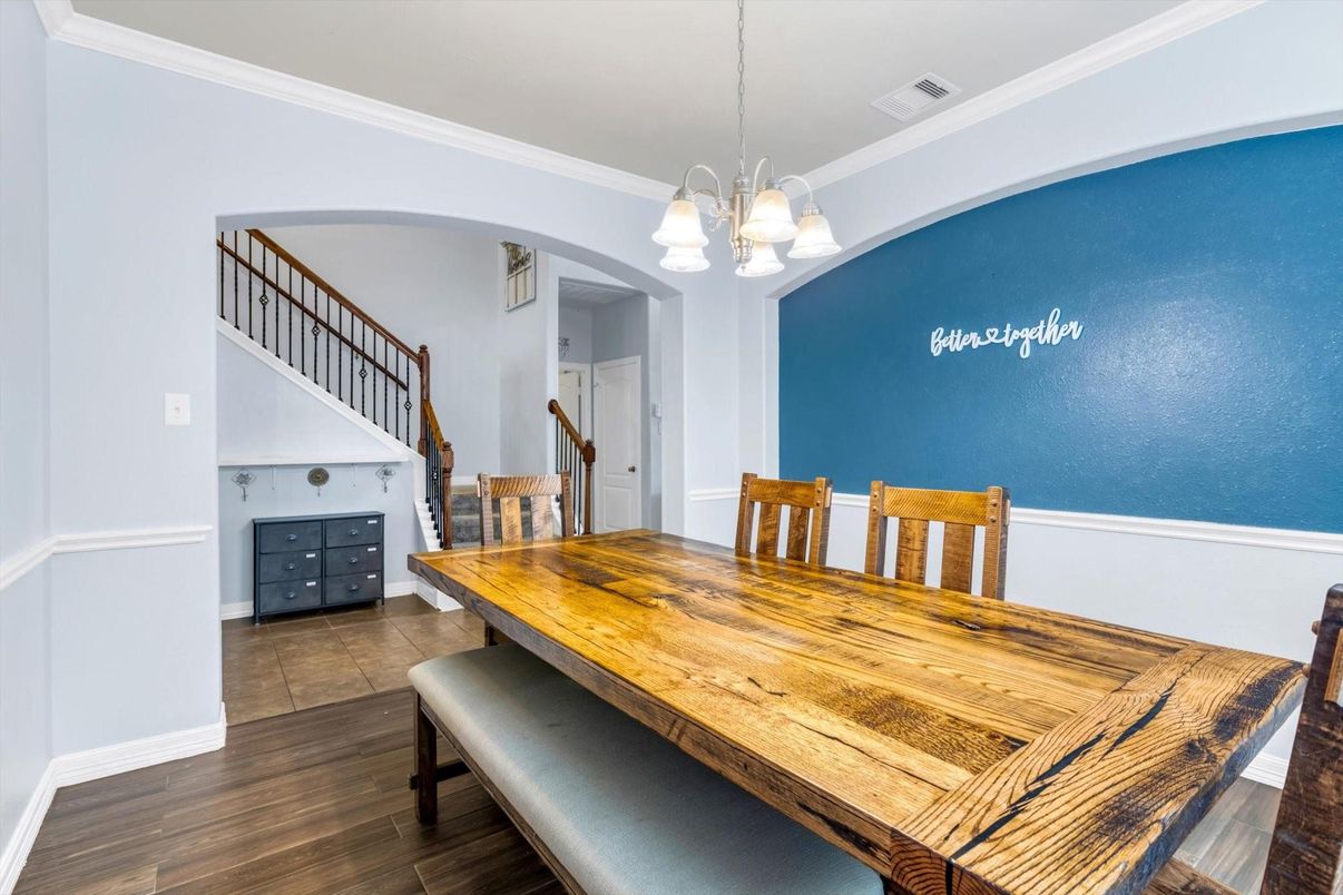 Chandelier, Dining room, Interior, Pendant Lights, Wood Texture Flooring