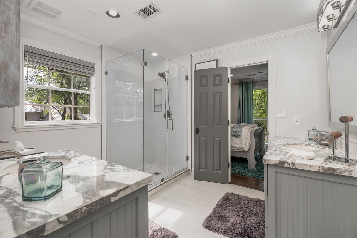 Bathroom, Glass Shower, Interior, Recessed Lighting