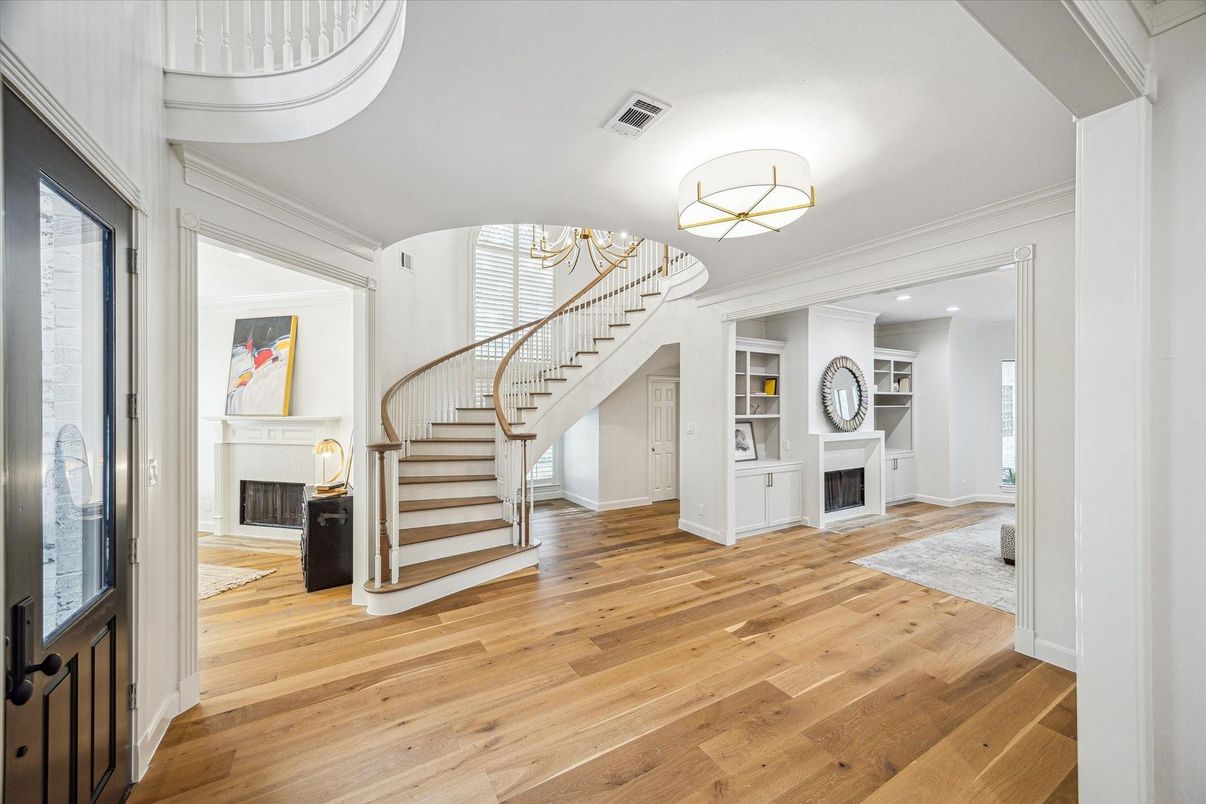 Fireplace, Interior, Recessed Lighting, Wood Texture Flooring