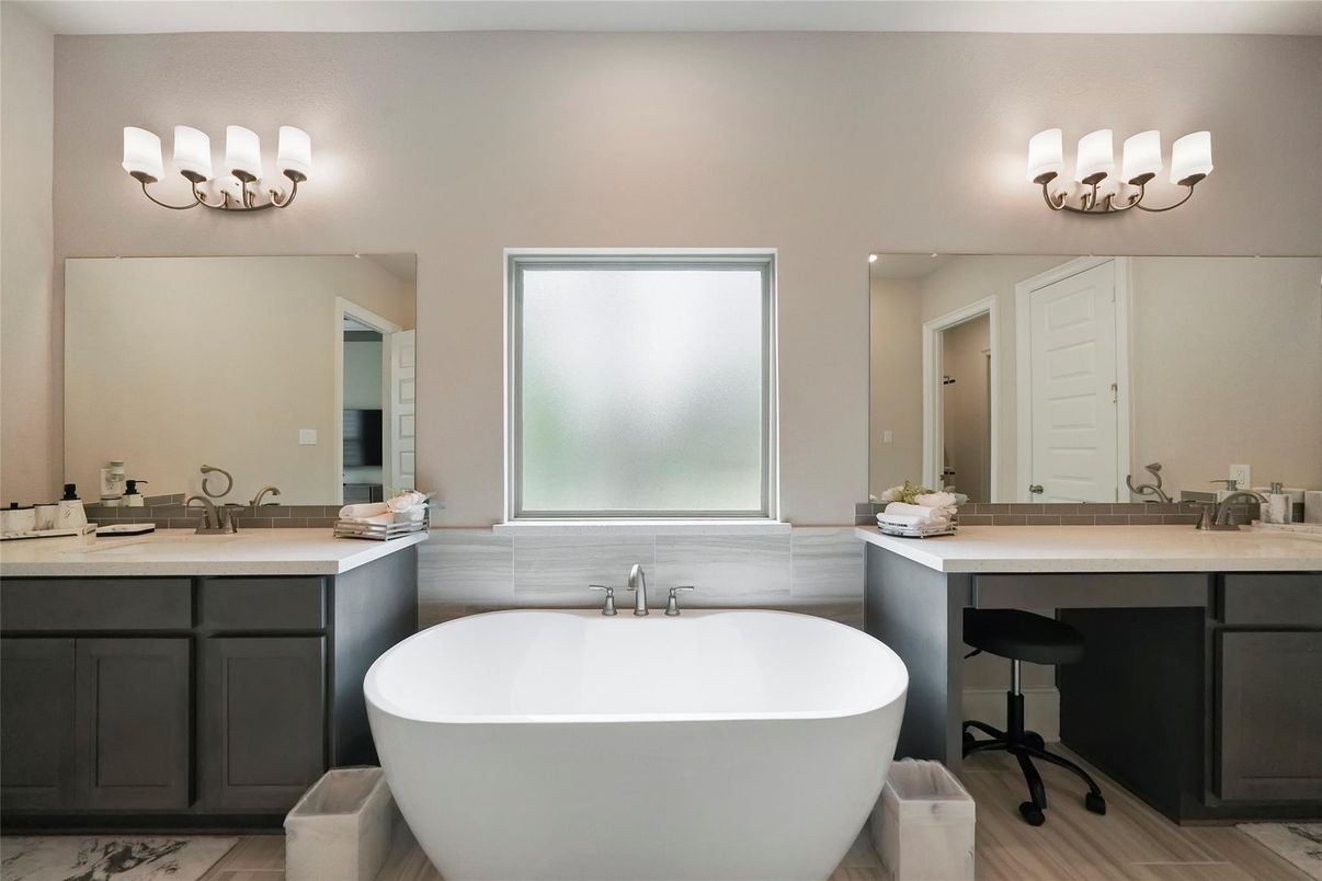 Bathroom, Dual Sink Vanities, Free Standing Baths, Interior, Marble