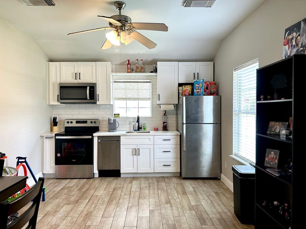 Interior, Kitchen, Stainless Steel Appliances, Wood Texture Flooring