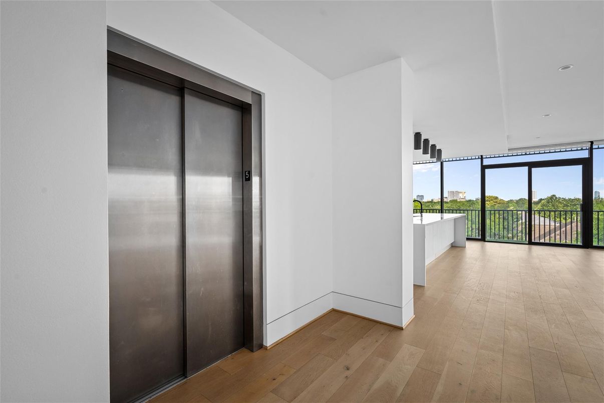 Elevator, Interior, Recessed Lighting, Water, Wood Texture Flooring