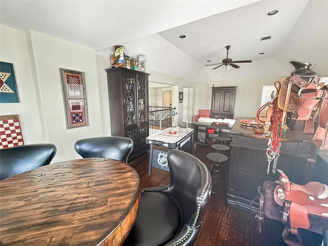 Dining room, Interior, Recessed Lighting, Wood Texture Flooring