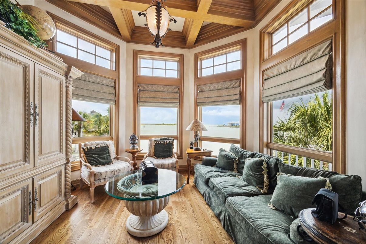 Interior, Living room, Sun Room, Water, Wooden Beams, Wooden Ceilings, Wood Texture Flooring