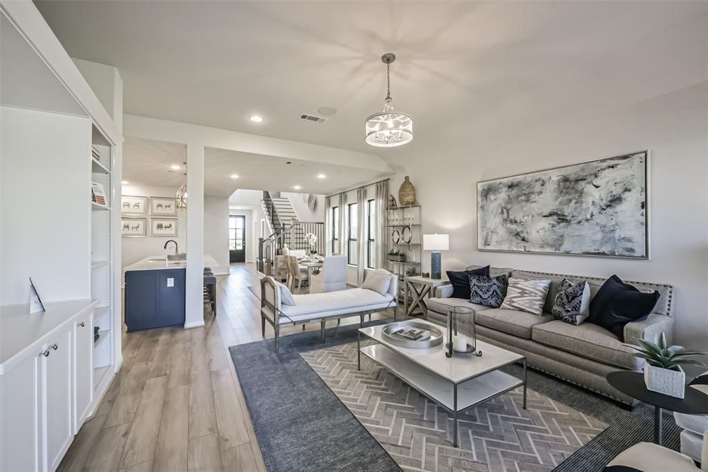 Interior, Living room, Pendant Lights, Recessed Lighting, Wood Texture Flooring
