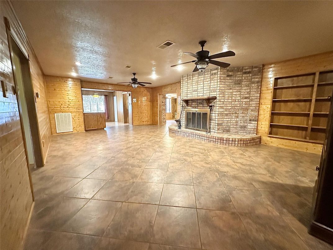 Empty room, Fireplace, Interior, Stone Walls, Wooden Walls