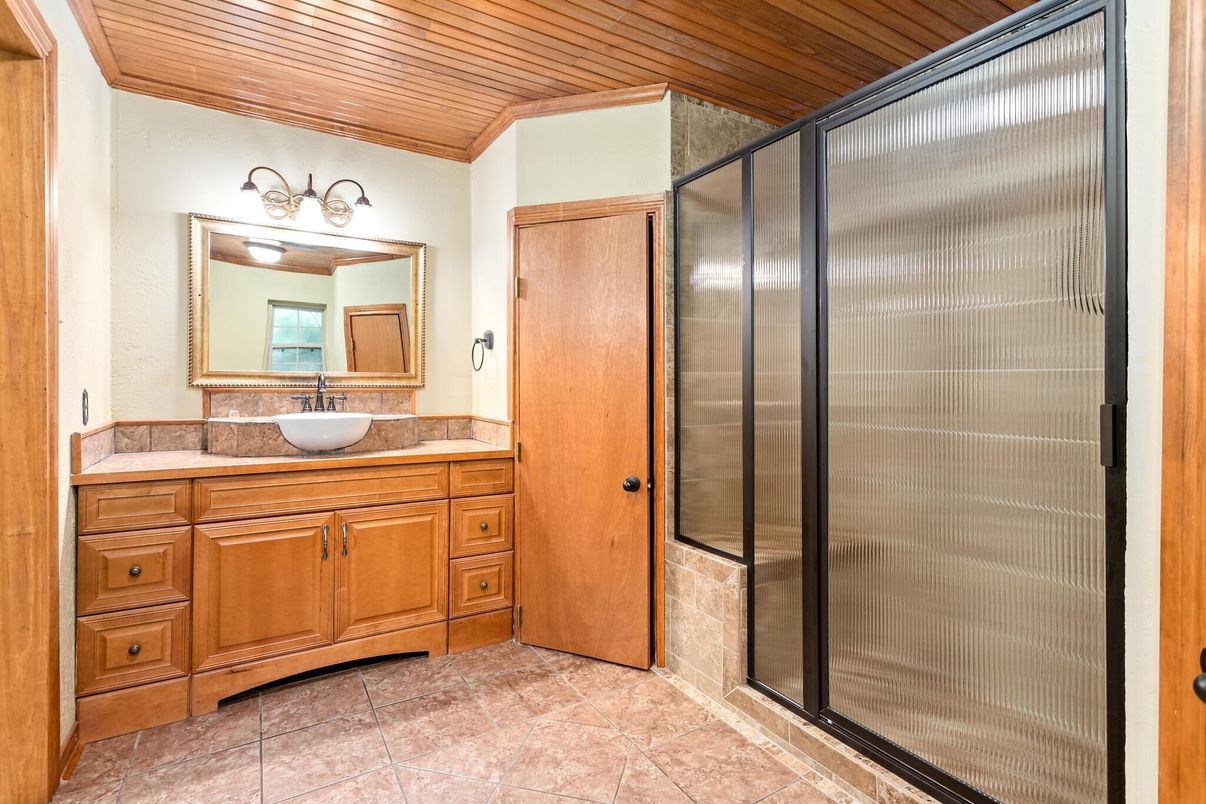 Bathroom, Glass Shower, Interior, Wooden Ceilings