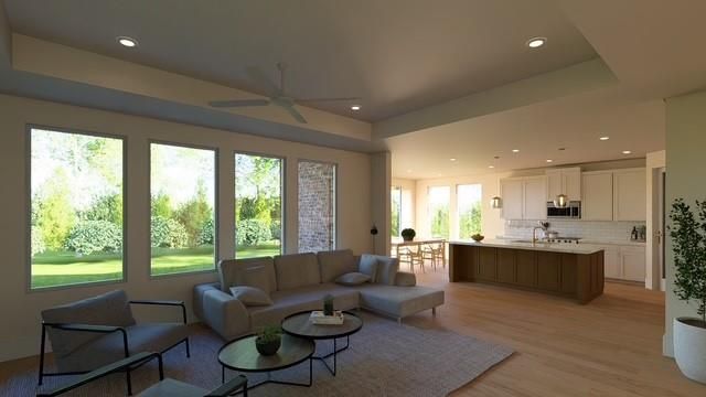 Interior, Kitchen, Living room, Recessed Lighting, Wood Texture Flooring