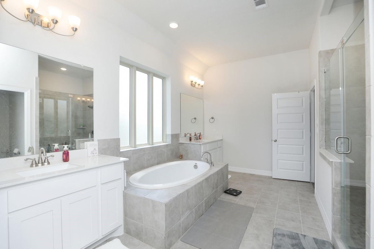 Bathroom, Dual Sink Vanities, Glass Shower, Interior, Recessed Lighting