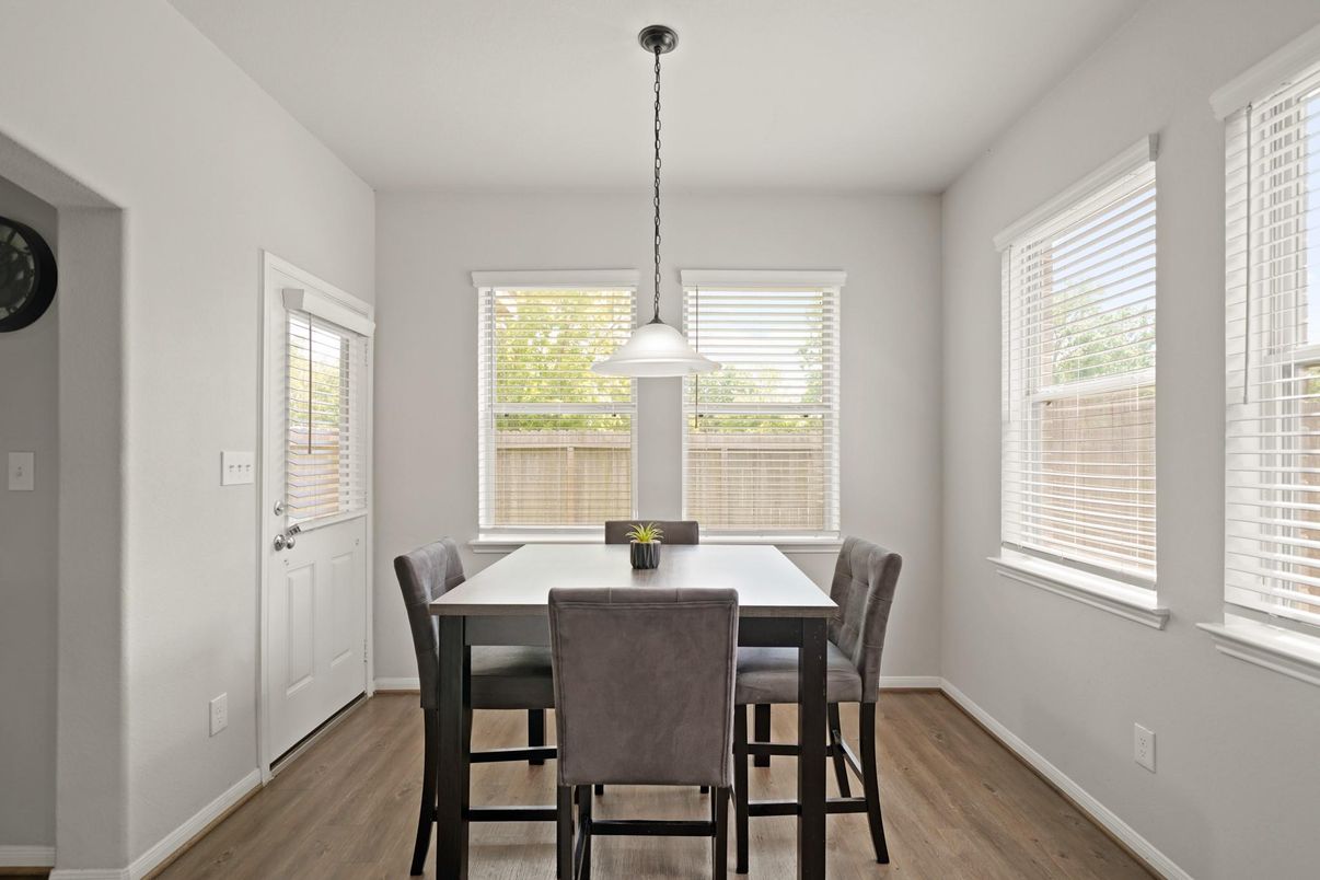 Dining room, Interior, Pendant Lights, Wood Texture Flooring