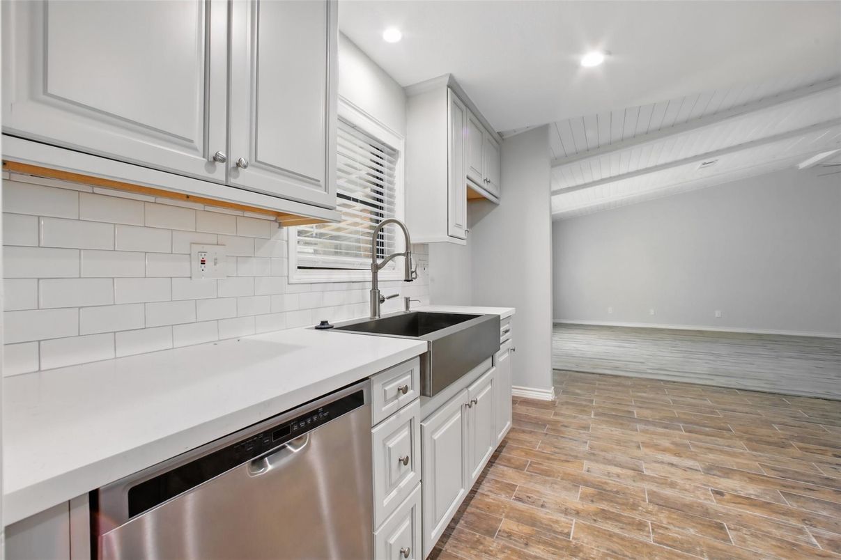 Interior, Kitchen, Recessed Lighting, Wood Texture Flooring