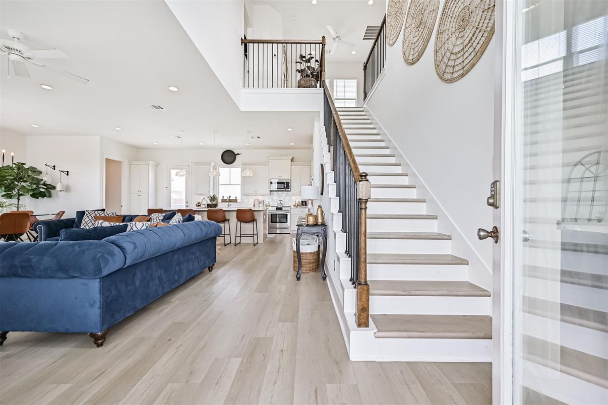 Interior, Kitchen, Living room, Recessed Lighting, Stainless Steel Appliances, Wood Texture Flooring