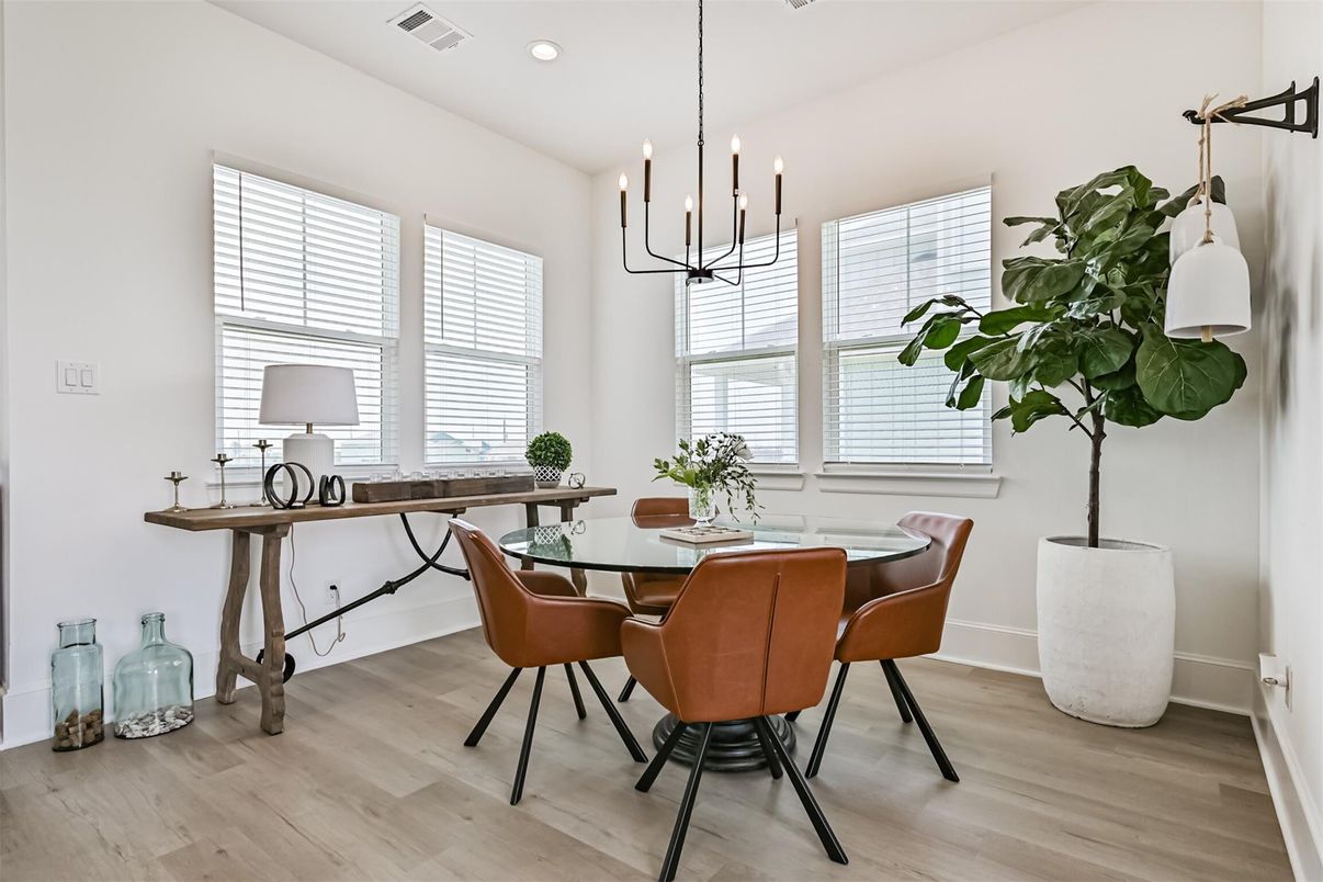 Dining room, Interior, Pendant Lights, Recessed Lighting, Wood Texture Flooring