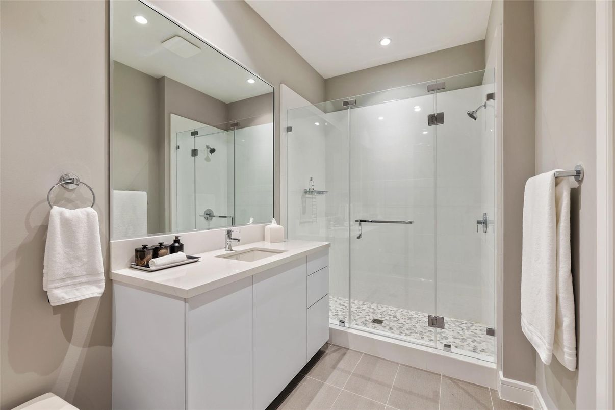 Bathroom, Glass Shower, Interior, Recessed Lighting
