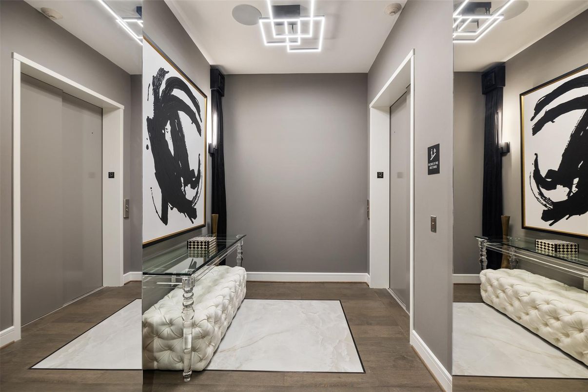 Elevator, Interior, Recessed Lighting, Wood Texture Flooring