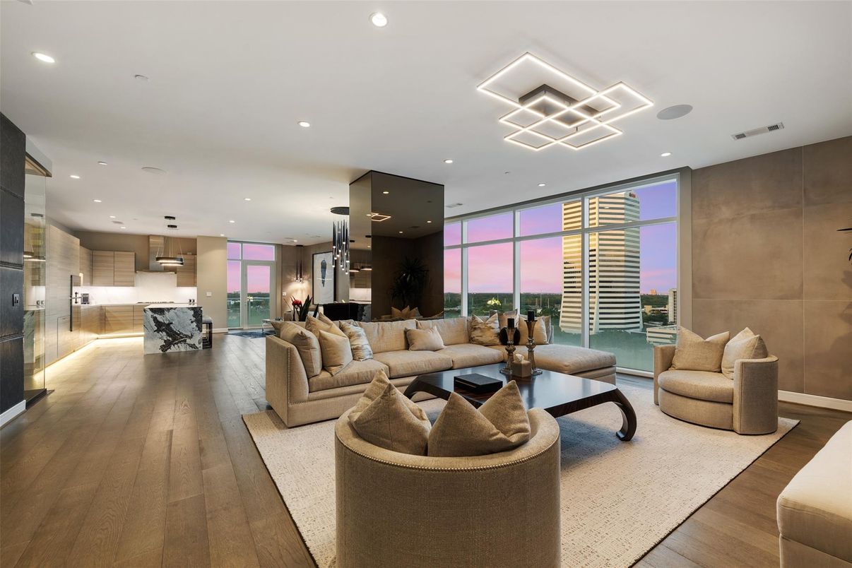 Interior, Kitchen, Living room, Pendant Lights, Recessed Lighting, Stainless Steel Appliances, Wood Texture Flooring
