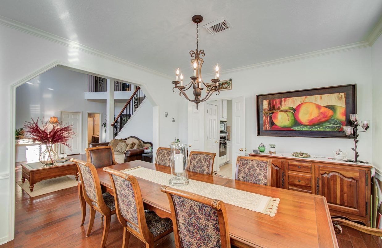 Chandelier, Dining room, Interior, Wood Texture Flooring