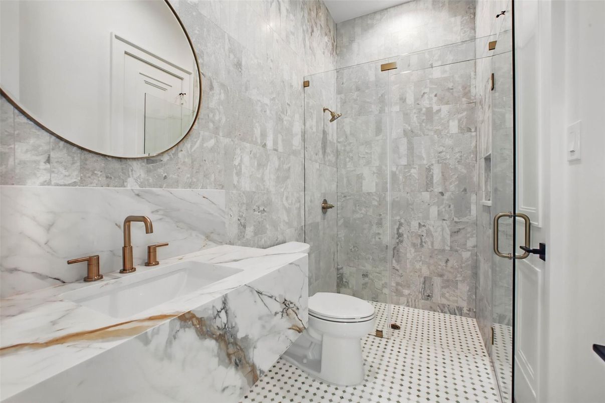 Bathroom, Glass Shower, Interior, Marble Walls