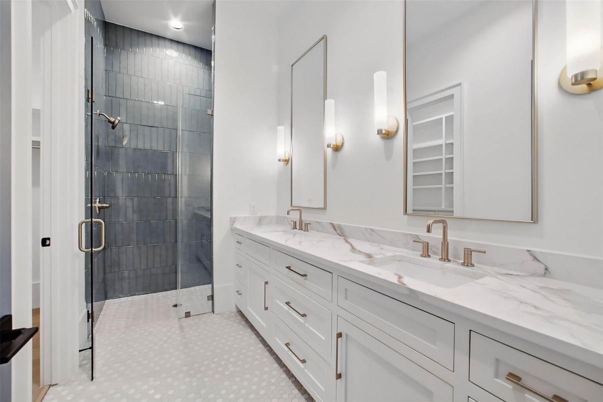 Bathroom, Dual Sink Vanities, Glass Shower, Interior, Recessed Lighting