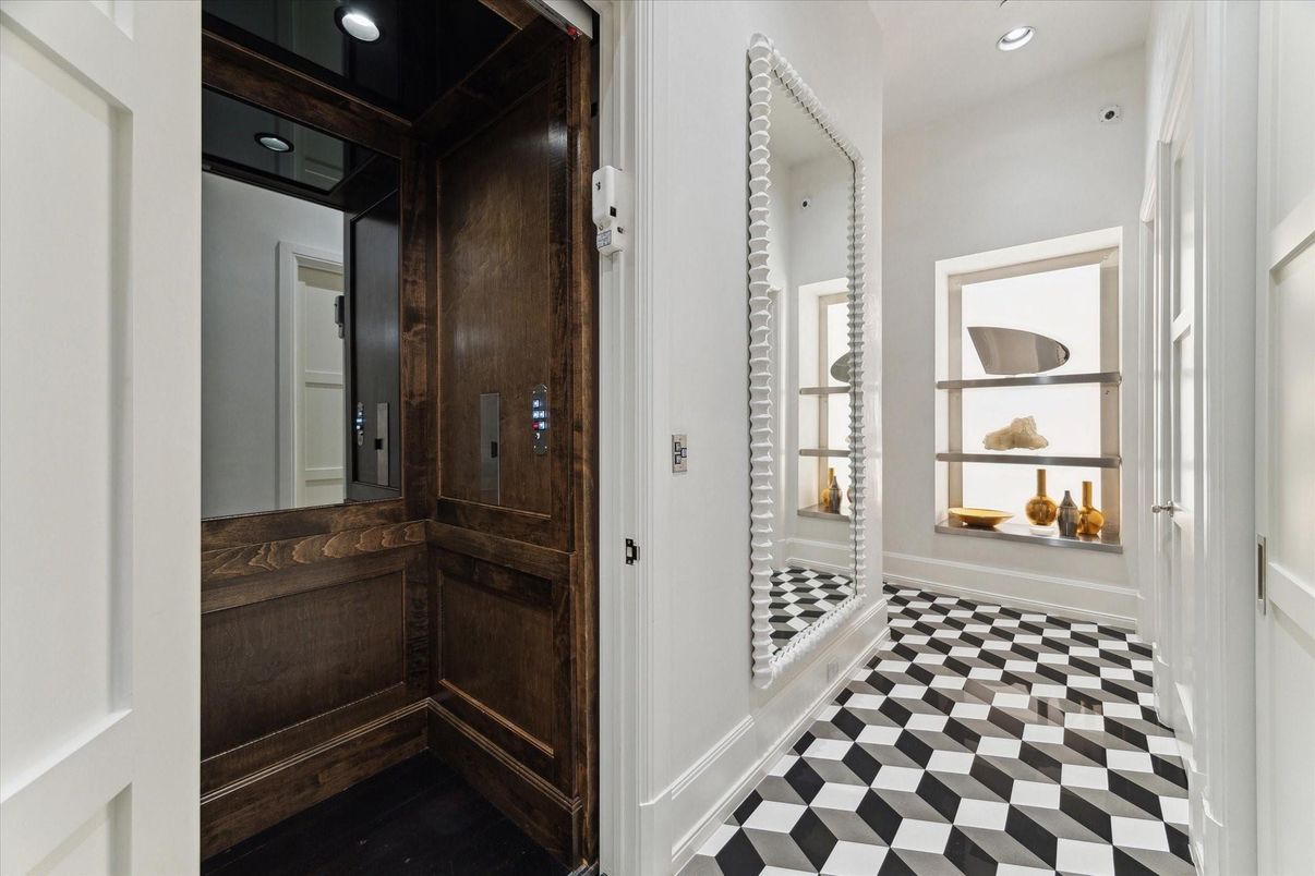Elevator, Interior, Recessed Lighting, Wooden Walls