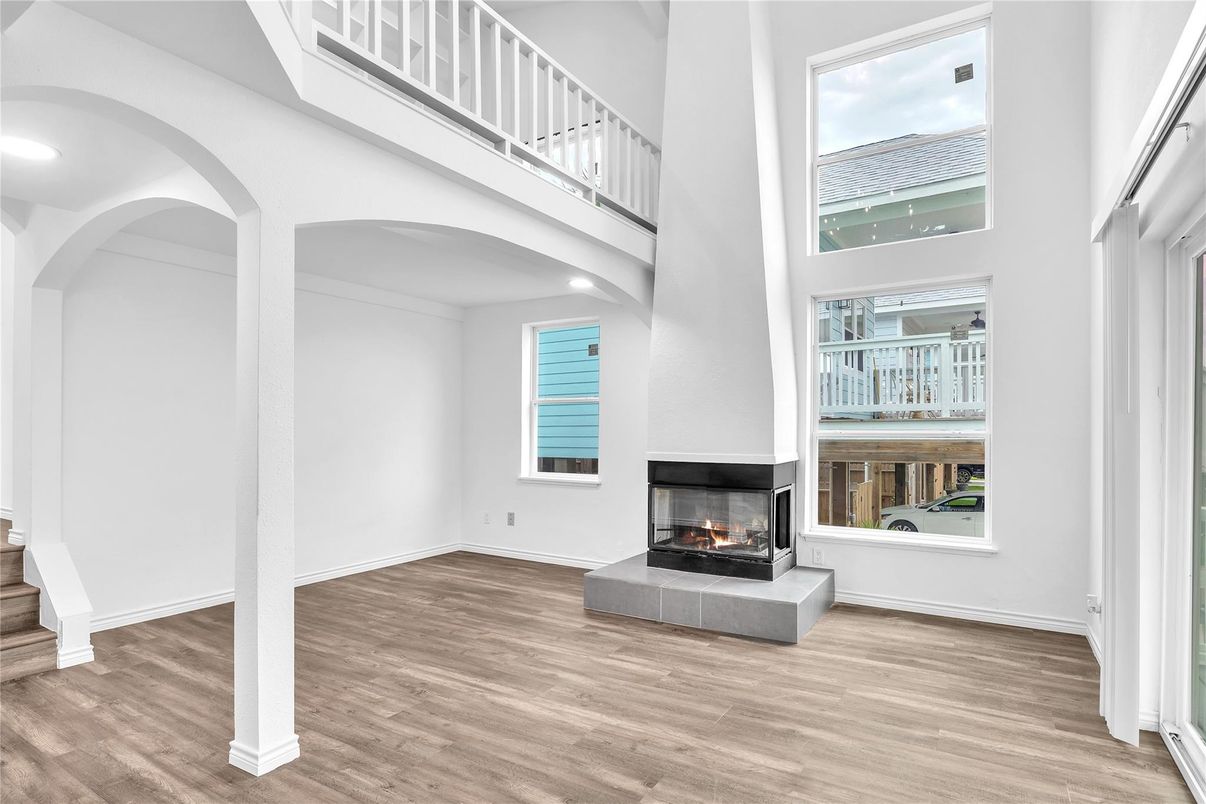 Fireplace, Interior, Recessed Lighting, Wood Texture Flooring