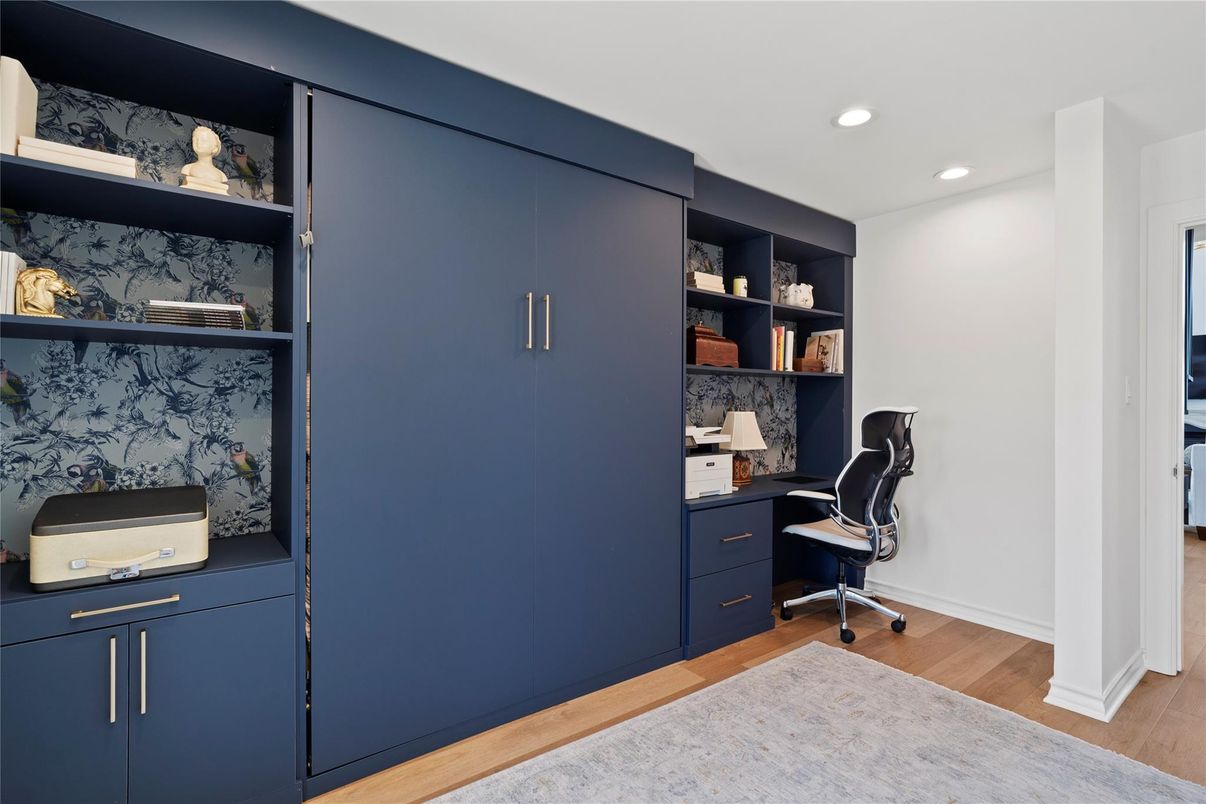 Home Office, Interior, Recessed Lighting, Wood Texture Flooring