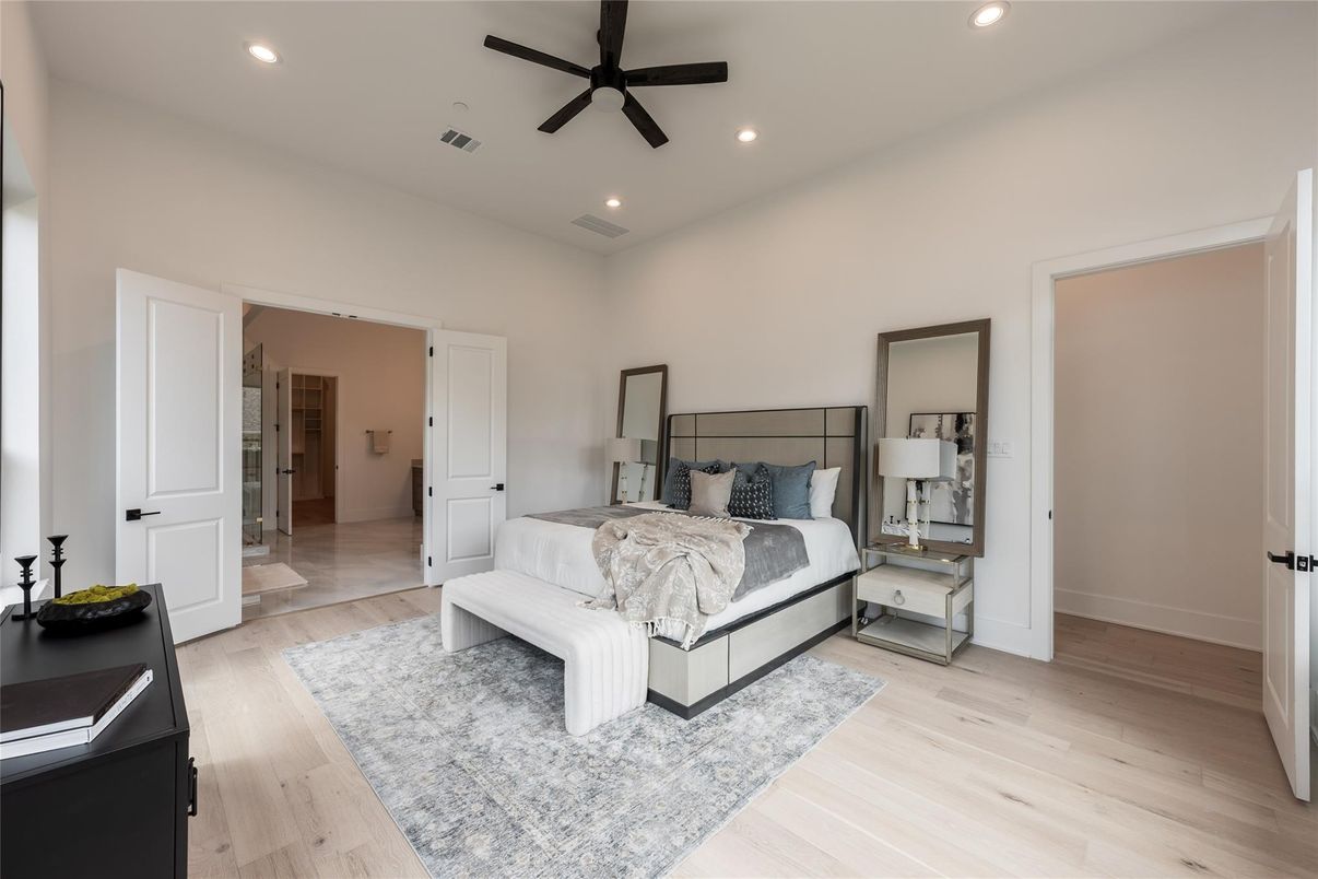 Bedroom, Interior, Recessed Lighting, Wood Texture Flooring