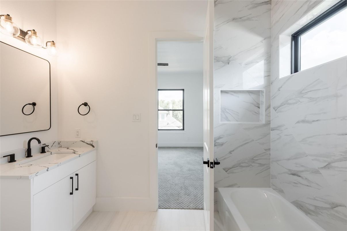 Bathroom, Dual Sink Vanities, Interior, Marble Walls