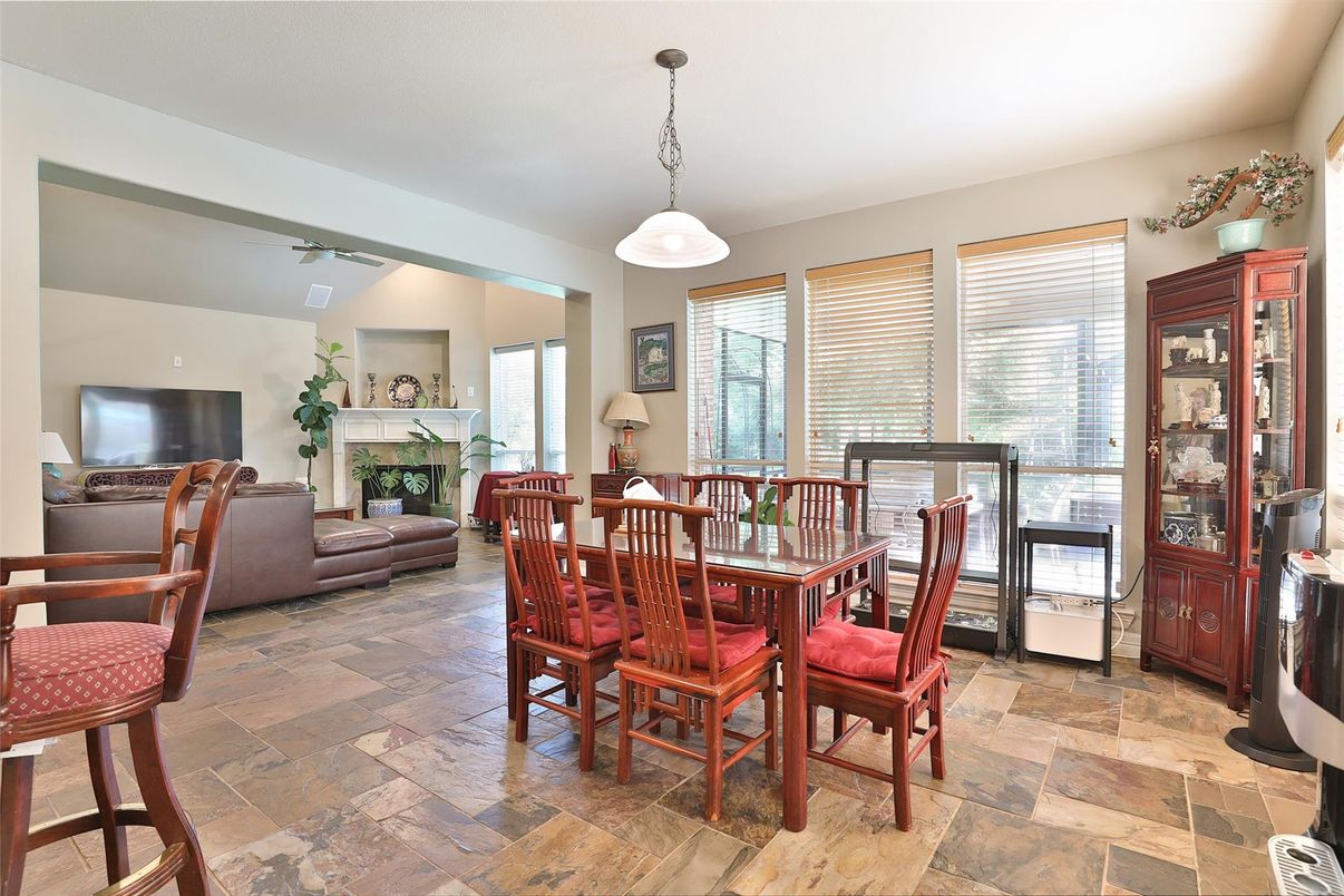 Dining room, Fireplace, Interior, Living room, Pendant Lights
