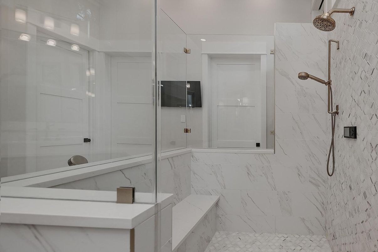 Bathroom, Glass Shower, Interior, Marble Walls