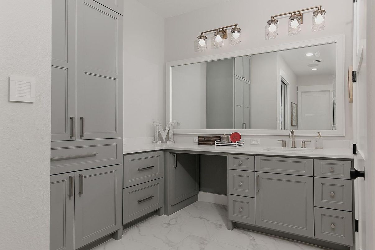 Bathroom, Dual Sink Vanities, Interior, Marble, Recessed Lighting