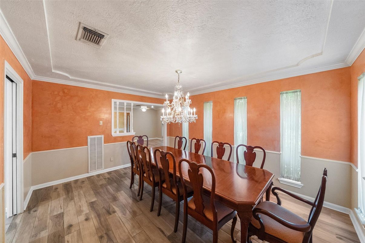 Chandelier, Dining room, Interior, Wood Texture Flooring