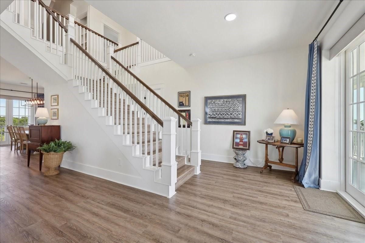 Dining room, Interior, Recessed Lighting, Wood Texture Flooring