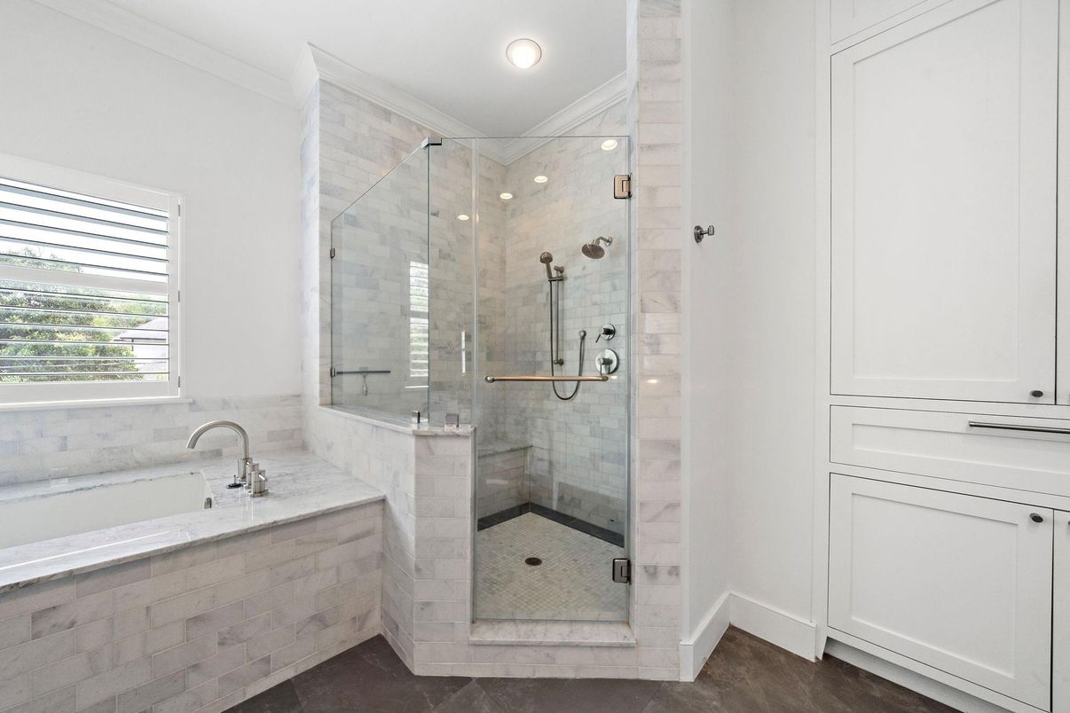 Bathroom, Glass Shower, Interior, Recessed Lighting