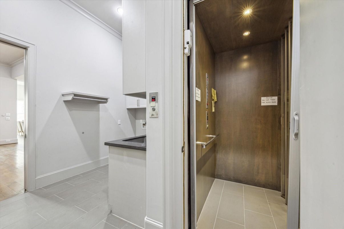 Elevator, Interior, Recessed Lighting, Wooden Walls