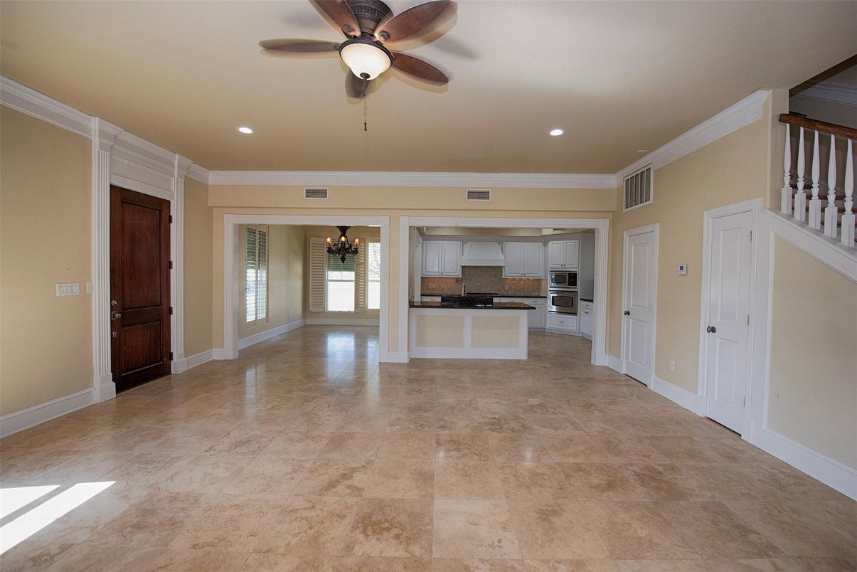 Chandelier, Empty room, Interior, Kitchen, Recessed Lighting